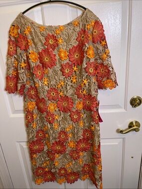 ALEX MARIE DRESS  (NWT) from Dillards Tan with Floral Lace Overlay